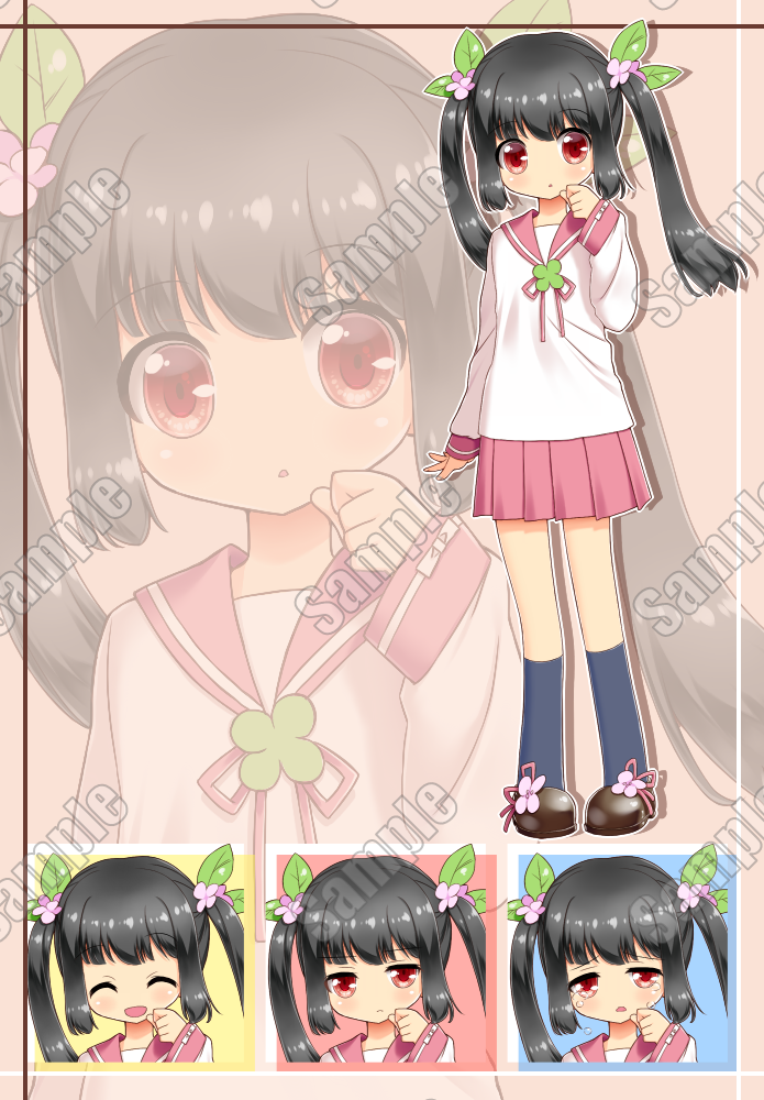 立ち絵】セーラー服黒髪ツインテール少女素直で幼い。表情差分あり