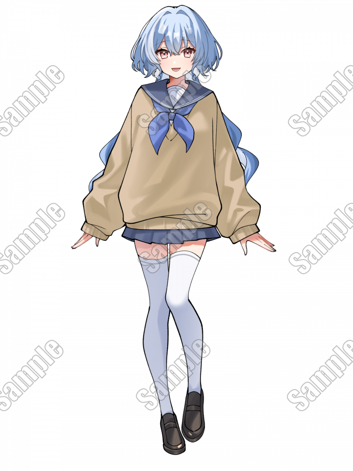 水色髪制服の女の子【表情全5種】TRPGなどで使える制服の女の子