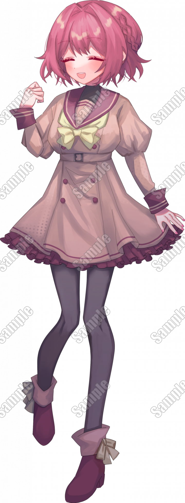 セーラーワンピの女の子【全身立ち絵・差分5種】ショートのピンク髪に