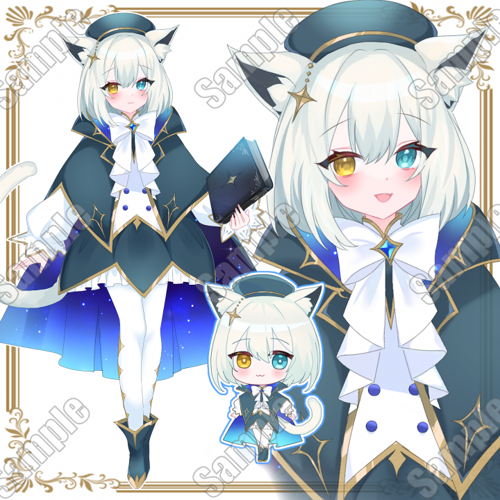 ◇白ねこ魔術師（表情6種）SDキャラ付きオッドアイの白猫ちゃんです