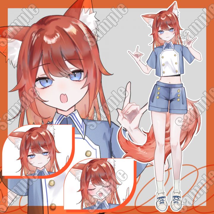 Adopt】マリンっぽい赤髪きつねの女の子表情差分組み換えパーツ